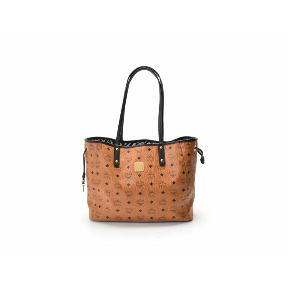 MCM Tote Bag Canvas Brown White Black